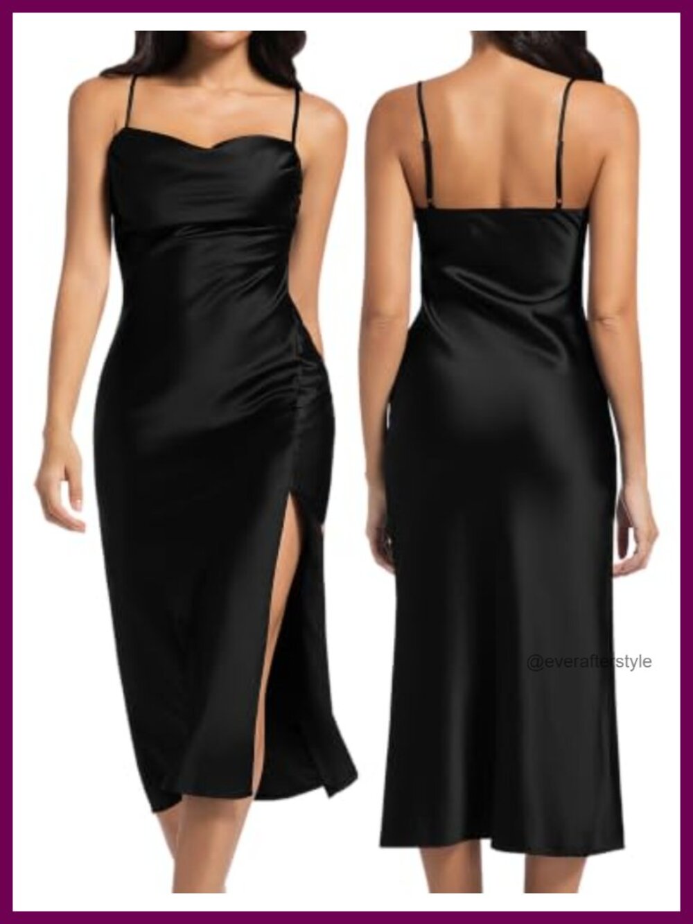 Satin Midi Slip Dress Spaghetti Strap Cowl Neck Backless Formal